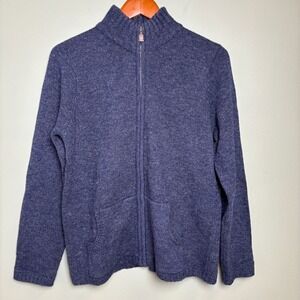 NY & CO Womens Lambswool Sweater Size L Blue Zip Up Minimalist Preppy Casual